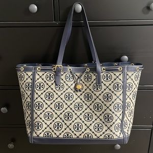 Tory Burch Large Navy T Jacquard Tote